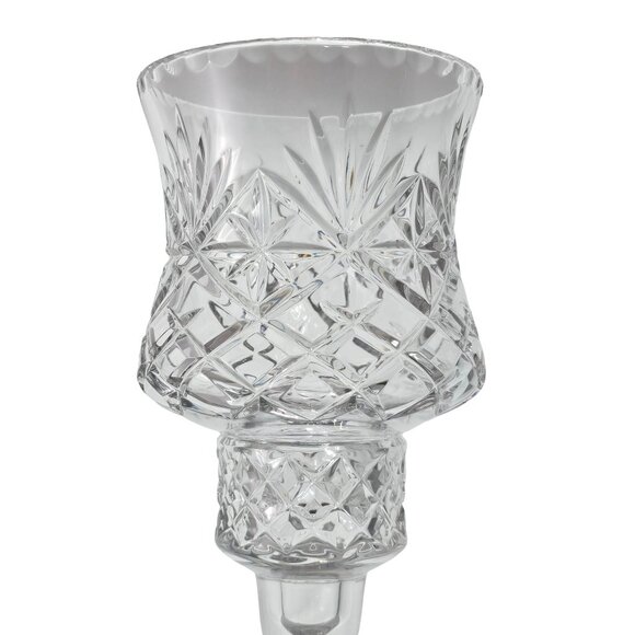 Cut Crystal Candle Hurricane Lamp 11" diamond stars fan luxury glass romantic - Picture 2 of 9
